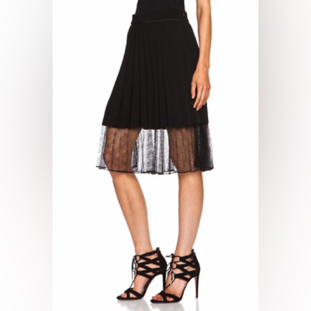 Rag & Bone | Black Pleated Crepe Lyndale Skirt with Lace Hem – Size 0
